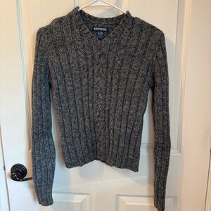 Aeropostale Y2K Vintage Charcoal Cable Knit V Neck‎ Gray Pullover